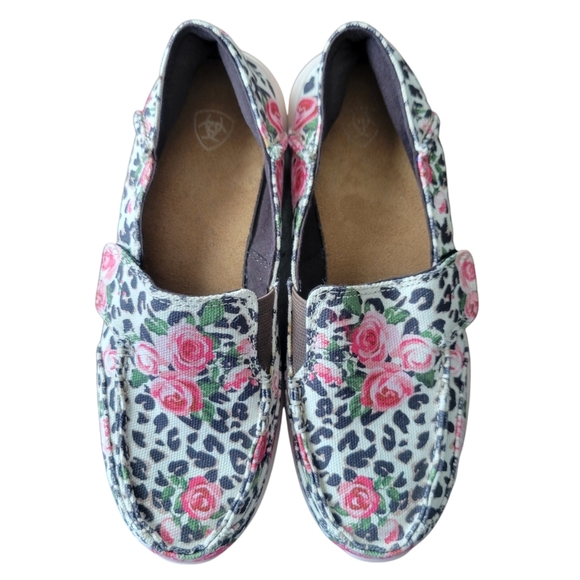 Ariat Leopard Rose Print Cruiser Slip-on Western Cowgirl Shoe, Girl's Size 3